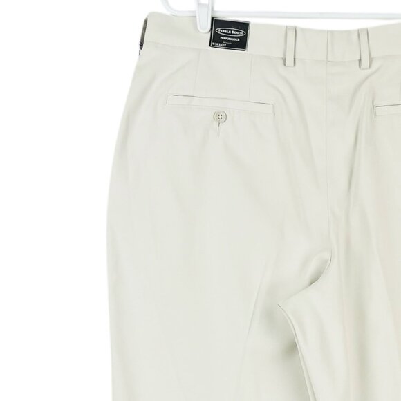 Pebble Beach Men's Performance Straight Flat Front Cream Pants Size 38x32 NWT - Picture 6 of 15